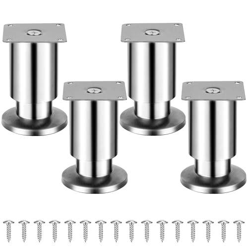 Torven Lot de 4 pieds de meubles en acier inoxydable (capacité de charge 250 kg), pieds de meubles réglables – Pour armoires, canapés, meubles de salle de bain, lits et tables, pieds de meubles en