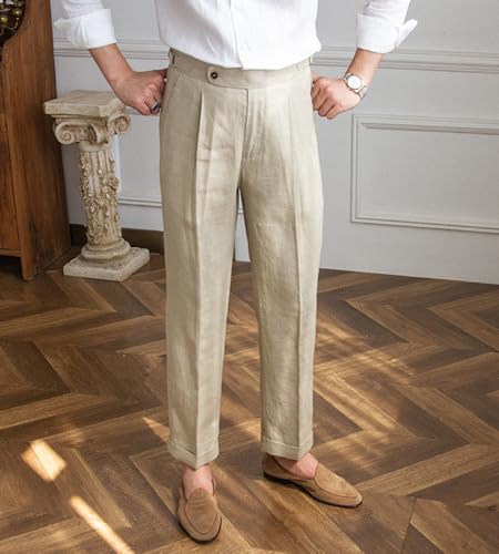 Men's Linen Pants Vintage Lightweight Premium Dress Pants for Men Spring Summer4