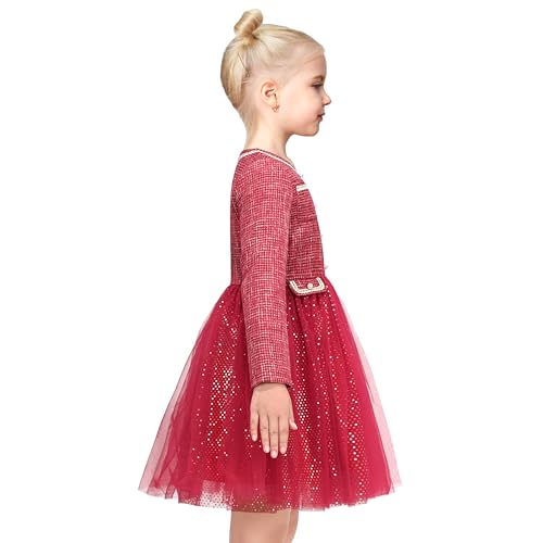 Sunny Fashion Girls Dress Beige Cream Sequin Heart Butterfly Tulle Skirt Long Sleeve4