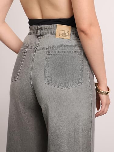 Image of Urbano Fashion Women's High Rise Loose Baggy Fit Washed Jeans Non-Stretchable