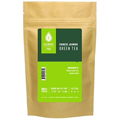 Elevate Tea Chinese Jasmine Tea - Loose Leaf Green Tea, Medium Caffeine, 3 oz Pouch - 30 Cups, Hot & Iced Tea, No Artificials, Unsweetened Jasmine Tea Loose Leaf Cover