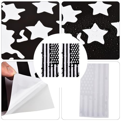 Image of XhuangTech 1 Pair USA Flag Car Center Pillar Decals - HD Printed American Flag Vinyl B-Pillar Stickers, Personalized Stars & Stripe Pattern DIY Auto Vehicle Door Pillar Sticker Decal (Black)