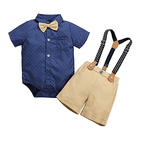 Image of Baby Toddler Boy Formal Gentleman Suits,Dress Short Shirt With Bowtie+Suspender Pants Dressy Outfit