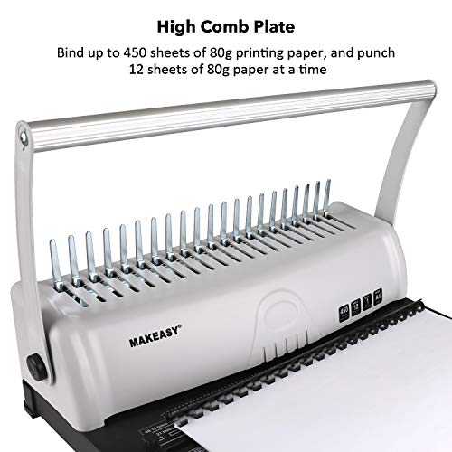 MAKEASY Binding Machine, 21-Hole, 450 Sheet, Paper Punch Binder with Starter Kit 100 PCS 3/8\'\' PVC Comb Bindings, Comb Binding Machine for A4 / A5