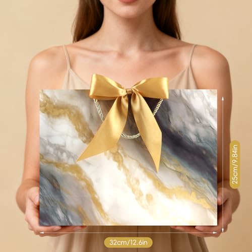 Image of JMANNI Gift Bags, Valentines Gift Bags with Ribbon, Portable Paper Gift Bag, Marble Pattern, for Any Occasion, Including Valentines Day Baby Shower Birthday Party Wedding Mothers Day(LP11-DLS010-L