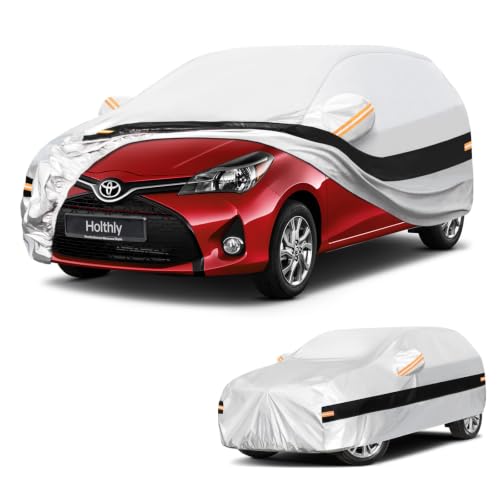 Image of 10 Layers Hatchback Car Cover Custom Fit for Toyota Yaris (2003-2026), Waterproof All Weather for Automobiles, Outdoor Full Cover Sun Dust Rain Protection with Cotton. Silver