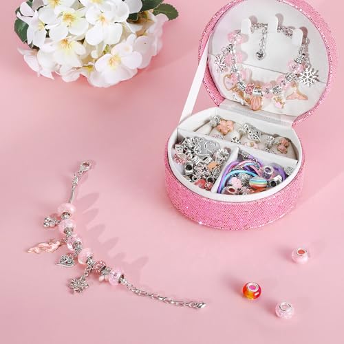 Emibele Girls Charm Beads Bracelet Making Kit with Portable Jewelry Box, Jewelry Making Kit for Kids Age 5 6 7 8-12, DIY Arts Crafts Toys for Teens Girls Gift Choices on Birthday Valentines Christmas - Afbeelding 3