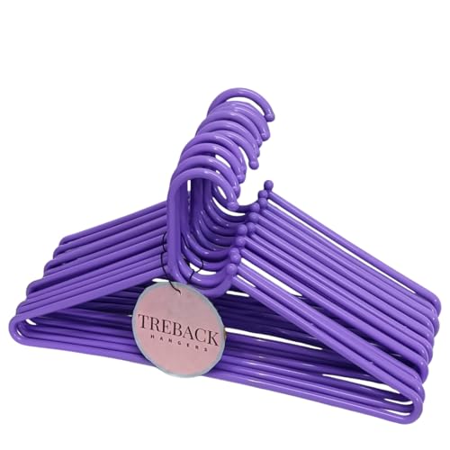 Image of Plastic Hangers | Heavy-Duty & Non-Slip - Space-Saving Hangers for Shirts, Pants, Coats, Suits | Durable & Lightweight for Wet & Dry Use | Pack of 12, Purple, 38 cm Wide