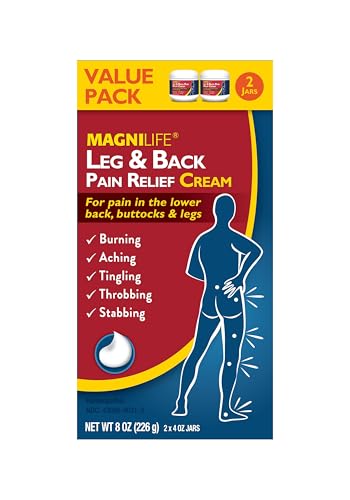 Image of MagniLife Leg & Back Pain Relief Cream (4 oz, 2 Pack), Topical Support for Leg Pain & Lower Back Discomfort, Fast Absorbing, No Residue, Mild Scent, Massage-In Formula
