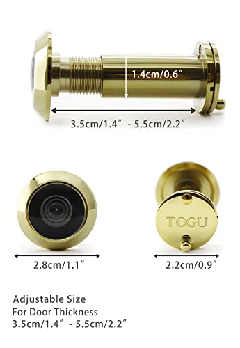 Image of TOGU TG2814YG-PC Brass UL Listed 220-degree Door Viewer with Heavy Duty Privacy Cover for 1-3 /8 inch to 2-1 /6 inch Doors, Polished Gold Finish