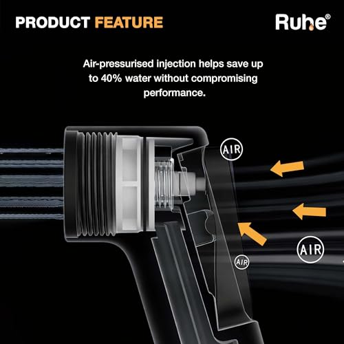 Image of Ruhe Purity Health Faucet Set for Bathroom | Self Cleaning Nozzles | Handheld Jet Spray for Toilet | ABS Hand Gun with 304-Grade Stainless Steel Flexible Tube 1 Meter and Wall Hook /Holder