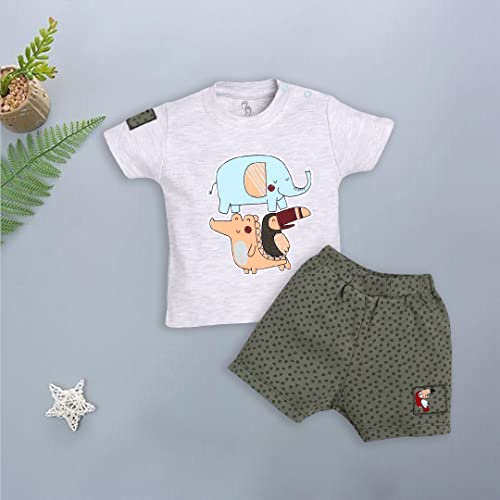 Image of BABY GO 100% Pure Cotton Kids T-Shirt &Shorts for Baby Boys (3-6 Months, OLIVE3)