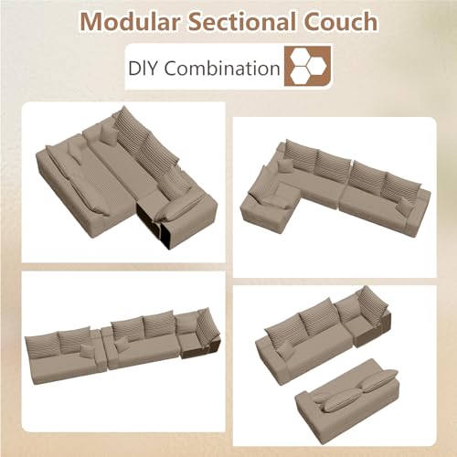Image of Oversized Modular Sectional Sofa Couch, Large 5 Seater Corner Sofa Modern V Shaped Sectional Couch Cloud Couches for Living Room, Office, Spacious Space, Corduroy, No Assembly Required, Camel