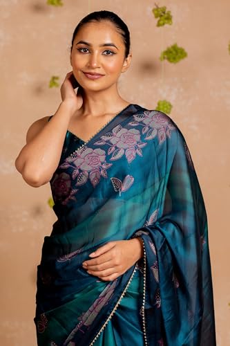 Image of MIRCHI FASHION Saree for Woman Chiffon Foil Work Floral Printed | Ethnic Sari for Function and Farewell with Unstitched Blouse Piece (Available in 15 Colors)
