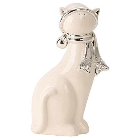 Lifestyle & More Moderne Skulptur Dekofigur Katze aus Porzellan stehend weiß/Silber Höhe 25 cm Breite 13cm Cover
