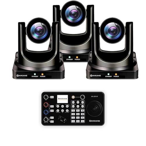 AVKANS NDI Camera Bundle - 30X Auto Tracking NDI PTZ(3 Units) with Super Joystick Controller for Church Live Streaming Services.