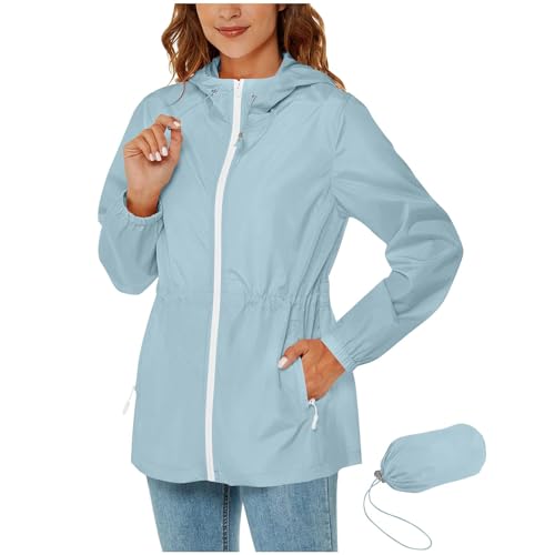 Women's Lightweight Packable Rain Jackets Waterproof Outdoor Raincoat Hooded Hiking Travel Windbreaker with Pockets