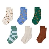 Amazon Essentials Boys' Patterned Crew Socks, 6 Pairs, Blue/Green/Oatmeal Tiger, Medium (4-8 Years)