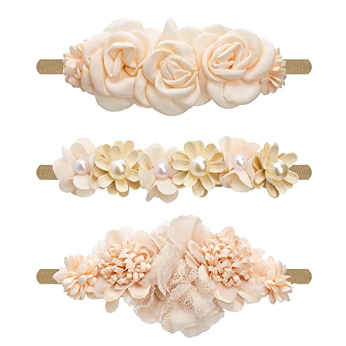 4 Baby Haarbänder Mit Blumen - Weiches Stirnband Für Neugeborene Mädchen 0-3 Monate