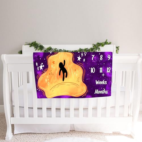 Image of UFO Baby Monthly Milestone Blanket, 48x48in Soft Flannel, Alien Round Spaceship, Newborn Mom Gifts, Baby Shower Age Growth Tracker with Bonus Maker (Purple Pink, 48x48in)