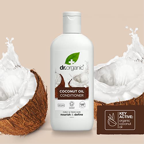 Dr Organic Coconut Oil Conditioner, Normal & Dry Hair, Natural, Vegan, Cruelty-Free, Paraben & SLS-Free, Recyclable & Recycled Ocean Bound Plastic, Certified Organic, 265ml, Packaging may vary