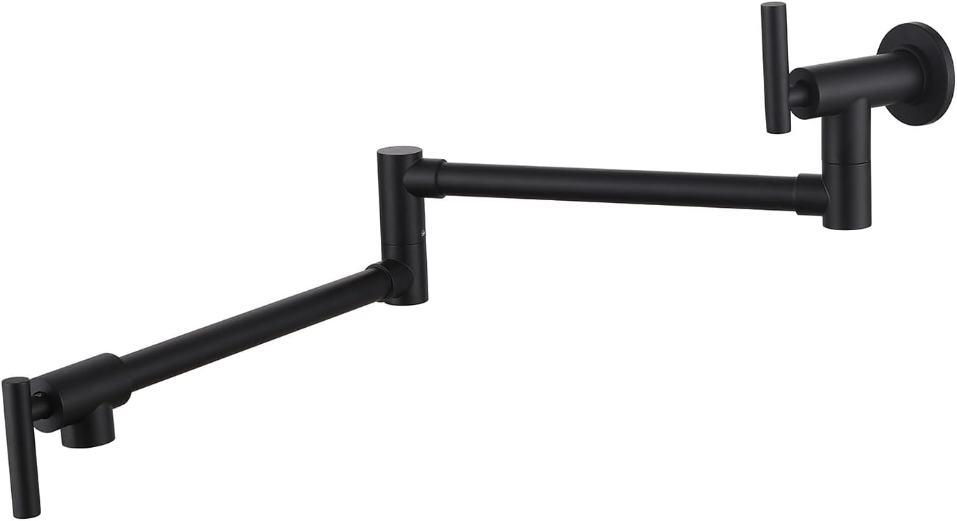 Wall Mount Pot Filler Faucet for Kitchen Upside Down Pot Filler Kitchen Folding Faucet with Dual Stretchable Double Joint Swing Arms, Matte Black