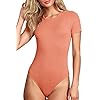 TARAINYA-Womens-Bodysuit-Tops-Ribbed-Short-Sleeve-Long-Sleeve-Crewneck-T-Shirts-Basic-Bodysuits TARAINYA Women's Bodysuit Tops Ribbed Short Sleeve Crewneck T Shirts Basic Bodysuits Orange L