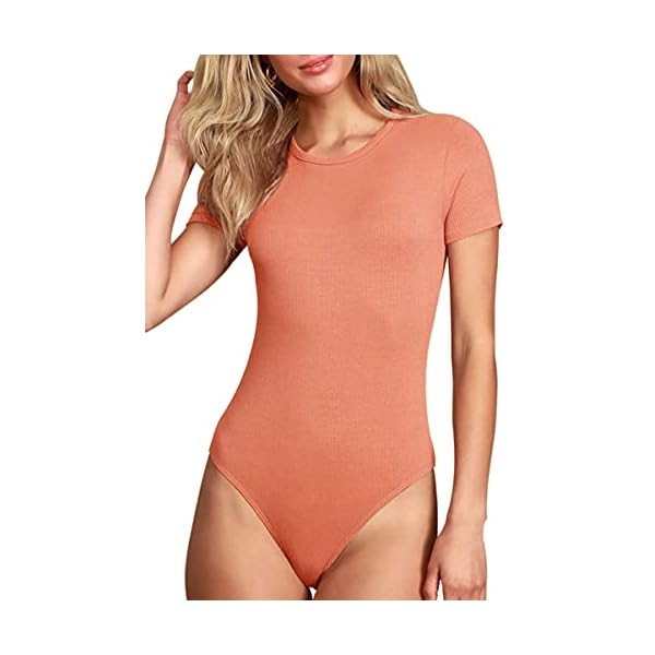 TARAINYA-Womens-Bodysuit-Tops-Ribbed-Short-Sleeve-Long-Sleeve-Crewneck-T-Shirts-Basic-Bodysuits TARAINYA Women's Bodysuit Tops Ribbed Short Sleeve Crewneck T Shirts Basic Bodysuits Orange L