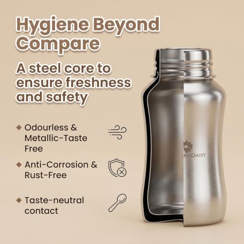 Image of StarAndDaisy 140ml Stainless Steel Baby Feeding Bottle for Newborns, Infants & Toddlers | SUS 304 Steel Milk Bottle | BPA-Free, Anti-Colic, Leakproof & Easy-to-Clean Feeding Bottle for 0+ Months (Silver)