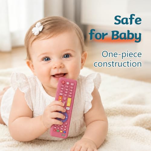 Image of Baby Remote Toys for 0-6, 6-12 Months Girls, Food Grade Silicone Teething Toys,Chew Toys for Babies 3-24 Months, Upgraded TV Remote Control Shape Teether Toys for Baby and Infants