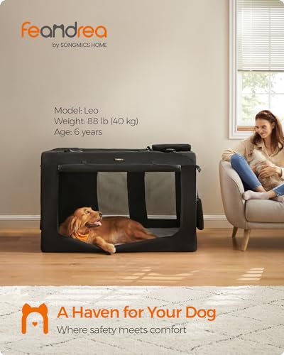 Feandrea 48 Inches Collapsible Soft Dog Crate, Portable Travel Dog Crate for Indoor and Outdoor Use, Dog Carrier Kennel with Safety Zippers, for Living Room, Car, Travelling, Camping, Black UPDC12H - Image 3