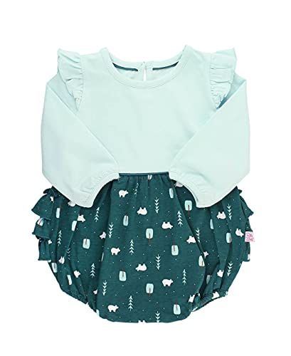 Image of RuffleButts® Baby/Toddler Girls Polar Frost and Sky Blue Flutter Bubble Romper - 0-3m