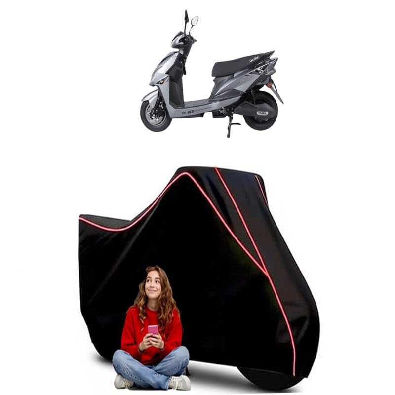 Image of Zelio Gracy-i Black Scooty Bike Cover Water Resistant Outdoor Use Universal Fit Scooters Motorcycles Heavy Duty UV Protection Dust Rain Scratch Resistant Elastic Bottom Black Blue Piping