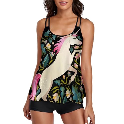 Tankini licorne pour femme avec short de garçon ensemble de maillot de bain et robe plage