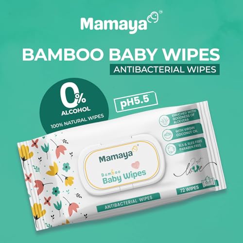 Image of Mamaya Bamboo Baby Wipes with (Coconut Oil, Aloe Vera and Vitamin E,) White 98% Pure Water (PACK OF 7)