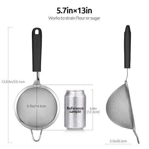 Image of 18 /8 Stainless Steel Mesh Strainer: U-Taste 5.5 Inch Kitchen Fine Mesh Sieve Food Colander with Riveted Sturdy Silicone Handle and 30 Mesh Hole for Straining Flour, Pasta, Fruit, Quinoa (Black)