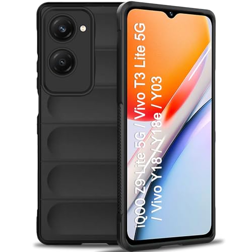 Image of TheGiftKart Liquid Silicon Back Cover Case for iQOO Z9 Lite /Vivo T3 Lite 5G / Y18 /Y18e /Y03 /Y28s /Y37 | Shockproof Military Grade Protection | Micro-Fibre Cloth On Inside | Anti-Slip Grip (TPU, Black)