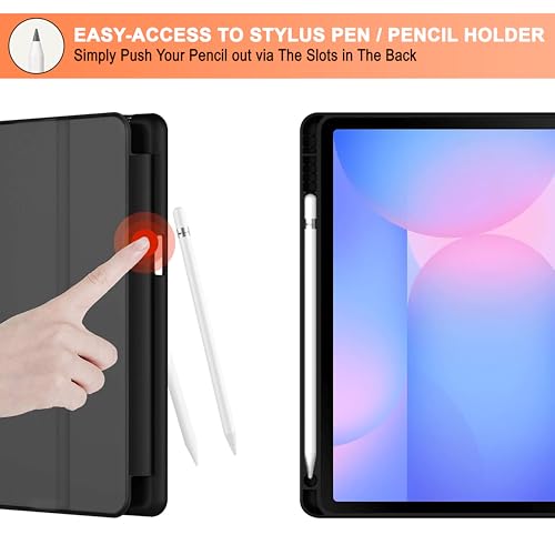 Image of CEDO Tri-Fold for Samsung Tab S10 FE Plus (13.1 in) Smart Case Flip Cover with Multi Viewing Angles Stand | Pencil Holder | Heat Dissipation | TPU Backcover (Black)