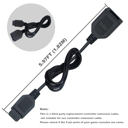 YEZriler 9 Câble d'extension de contrôleur d'épingle pour Sega MD, Consoles de jeu rétro classiques AV 620, HD 621, HD 821, Câble d'extension de jeu de jeux vidéo filaire 5.97FT - paquet de 2