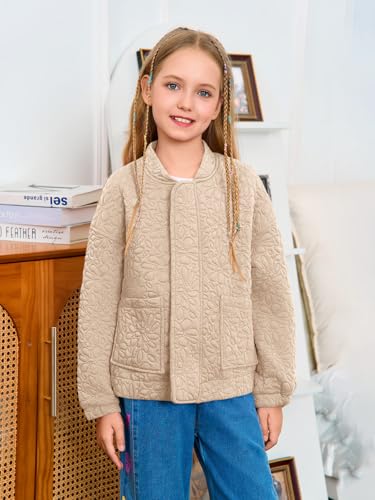 Haloumoning Girls Bomber Jacket Kids Cute Jacquard Zip Up Jackets Fashion Lightweight Outerwear with Pockets2