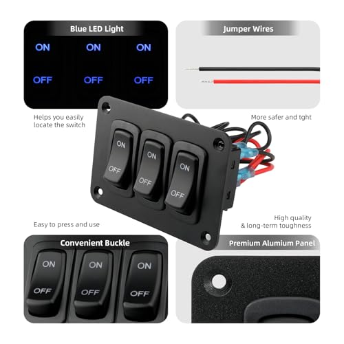 Image of 3 Gang Rocker Switch Panel, 12V 5 Pin ON /Off Toggle Switch Panel