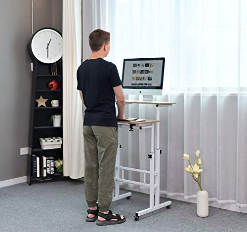 Aiz Mobile Standing Desk, Adjustable Computer Desk Rolling Laptop Cart On Wheels Home Office Computer Workstation, Portable Laptop Stand For Small Spaces Tall Table For Standing Or Sitting, Oak #TOP4