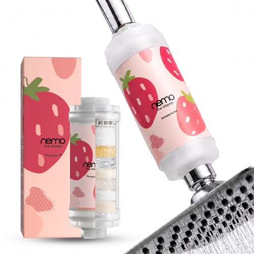 Image of NEMO Vitamin Shower Filter (Sweet Strawberry) | Made in South Korea | Vitamin C + Glycerin Enriched | For Soft Skin & Smooth Hair | Advanced Chlorine & Rust Removal | De-stress with Aromatherapy