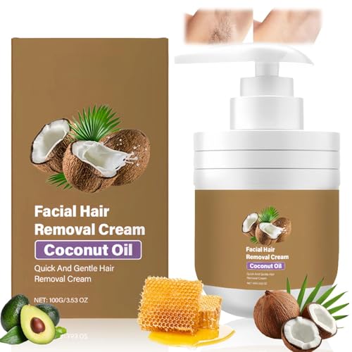 Image of Facial Hair Remover Cream for Women with Coconut Oil - Moisturizing & Soothing Hair Removal Cream for Sensitive Skin, Upper Lip, Chin & Body Removal for All Skin Types, 100g
