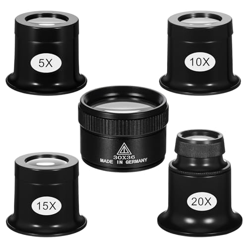 Lot de 5 loupes monoculaires portatives pour bijoux, montres, pièces de monnaie, réparation de circuits optiques, 5x, 10x, 15x, 20x, 30x