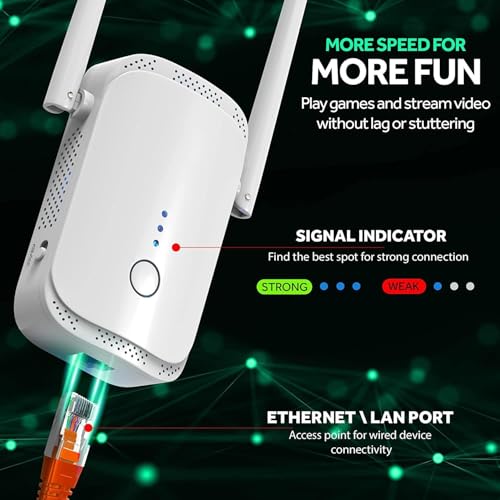 Image of WiFi Extender Signal Booster for Whole Home, Long Range up to 10,000 Sq.Ft, Plug-in Internet Booster with Ethernet Port, 1-Button Setup, Works with Any Router, Wireless Repeater, Stop Buffering