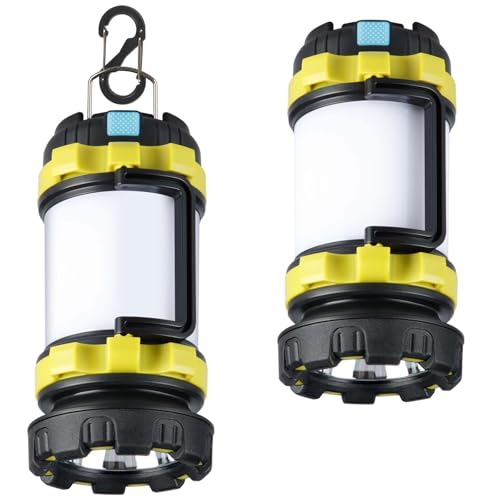 BOBKID 2 Pack Camping Lantern, Outdoor LED Camping Light, Rechargeable Flashlights with 1000LM, 6 Modes, IPX5 Waterproof Portable Emergency Camp Light for Hurricane Survival - Green