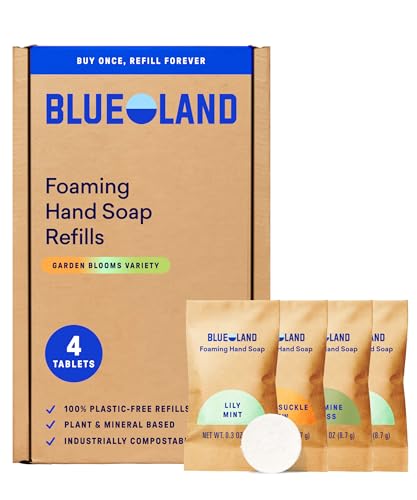 BLUELAND Foaming Hand Soap Refill Tablets 4-Pack Garden Blooms Variety Scents Eco Friendly Cleaning Products 4 x 9 Fl oz
