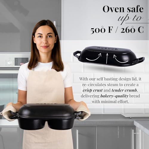 Dutch Oven for Sourdough Bread Baking – Enamelled Cast Iron Bread Loaf Pot – 500°F Oven Safe Non Stick Bread Pot – Double Round Loaf Space, 16.5cm Diameter, Black, – by Nuovva by nuovva - Image 3