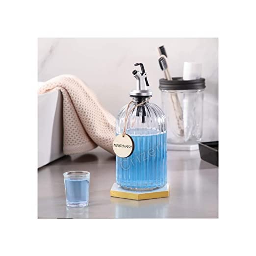 Triyugo Clear Glass Mouthwash Dispenser for Bathroom with Pour Spout